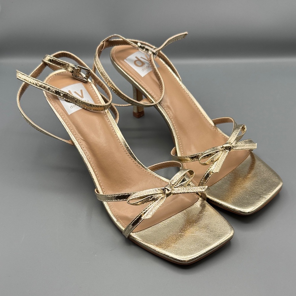Dolce Vita Gold Metallic Strappy Bow Sandals